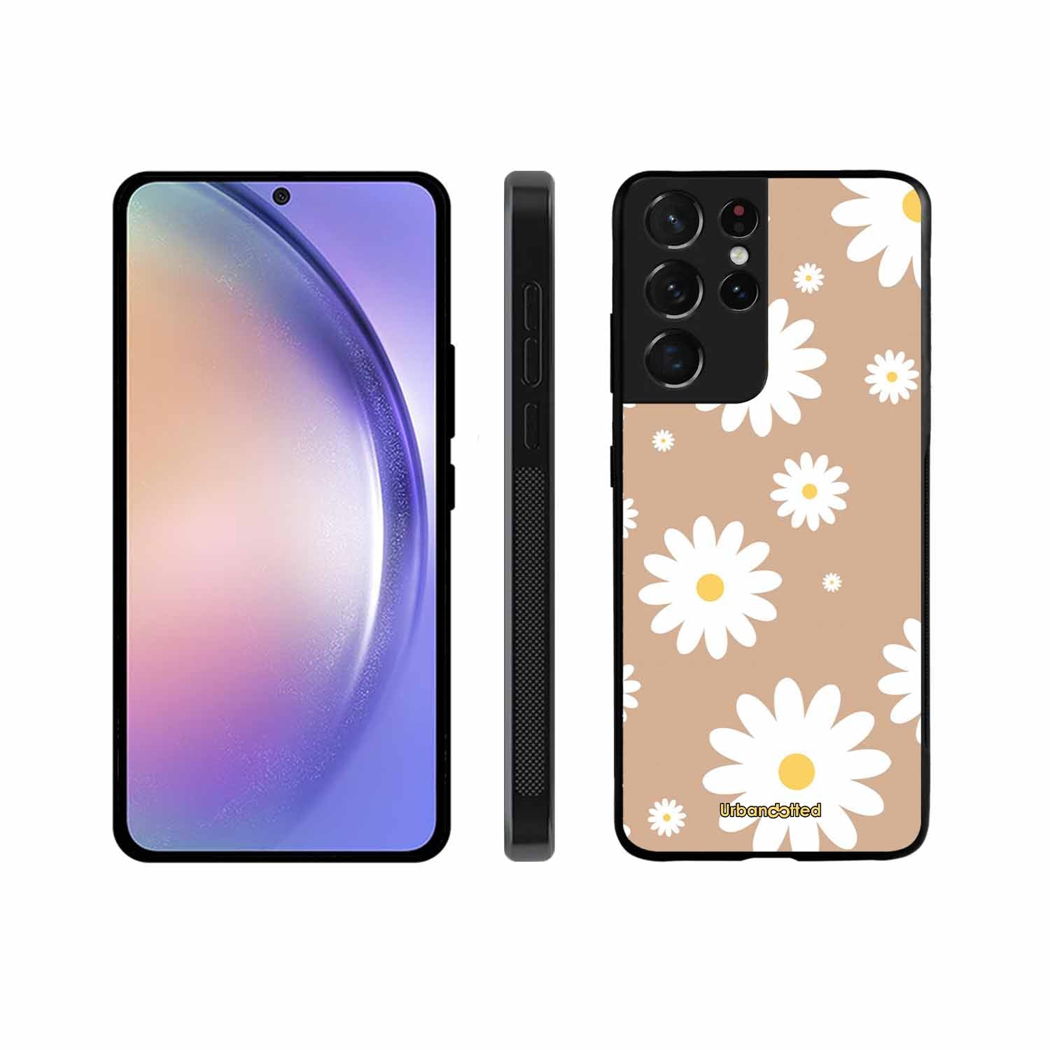 Tan Daisy Field Glass Case For Samsung S21 Ultra 5G