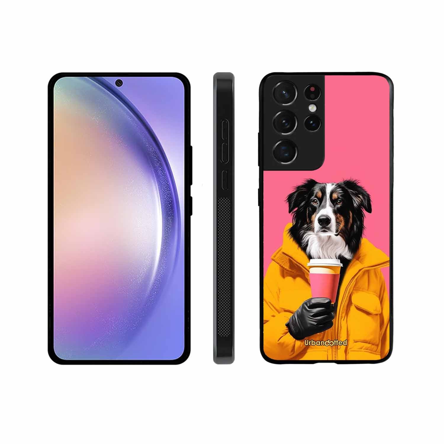 Trendy Dog with Drink Glass Case For Samsung S21 Ultra 5G