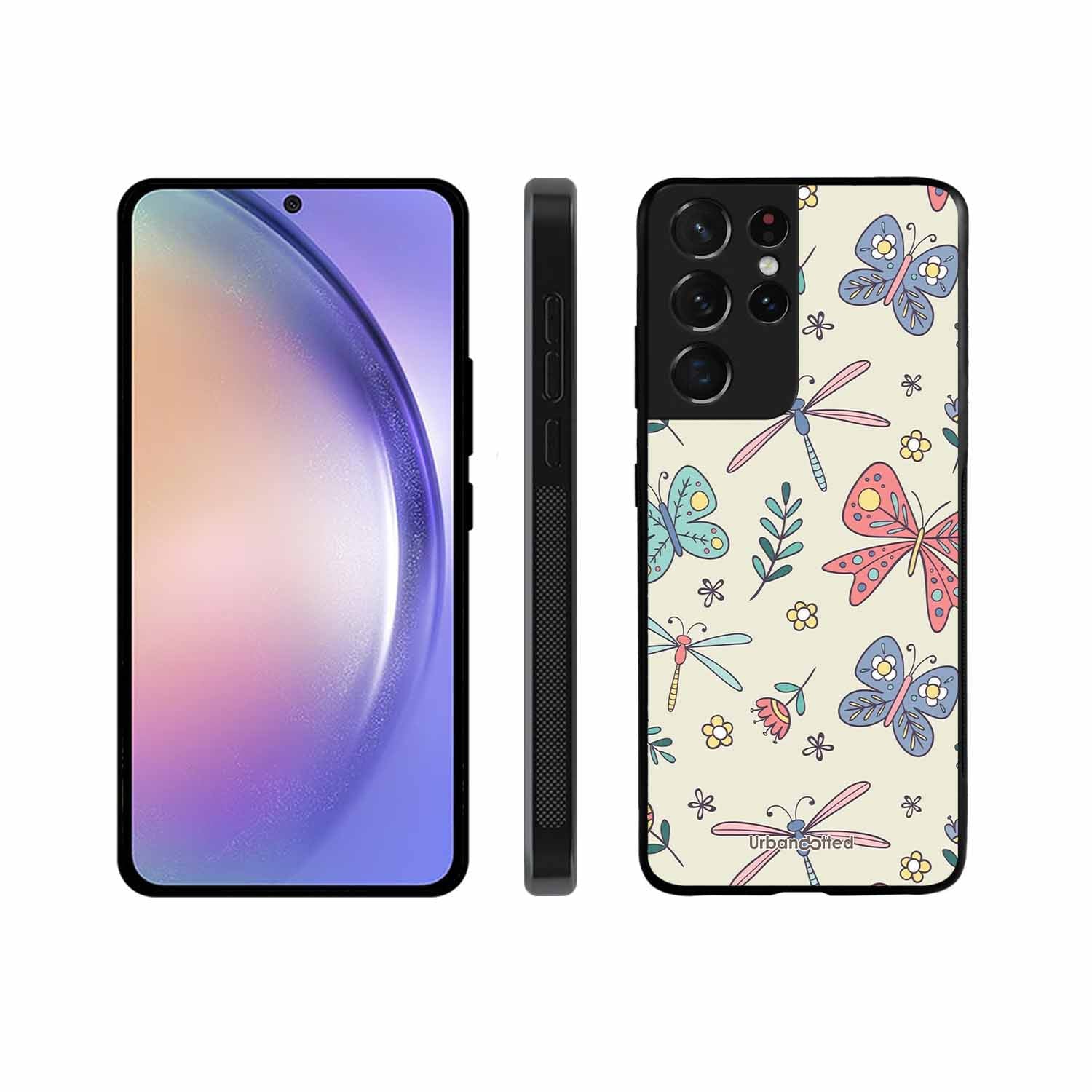 Butterfly and Dragonfly Garden Glass Case For Samsung S21 Ultra 5G