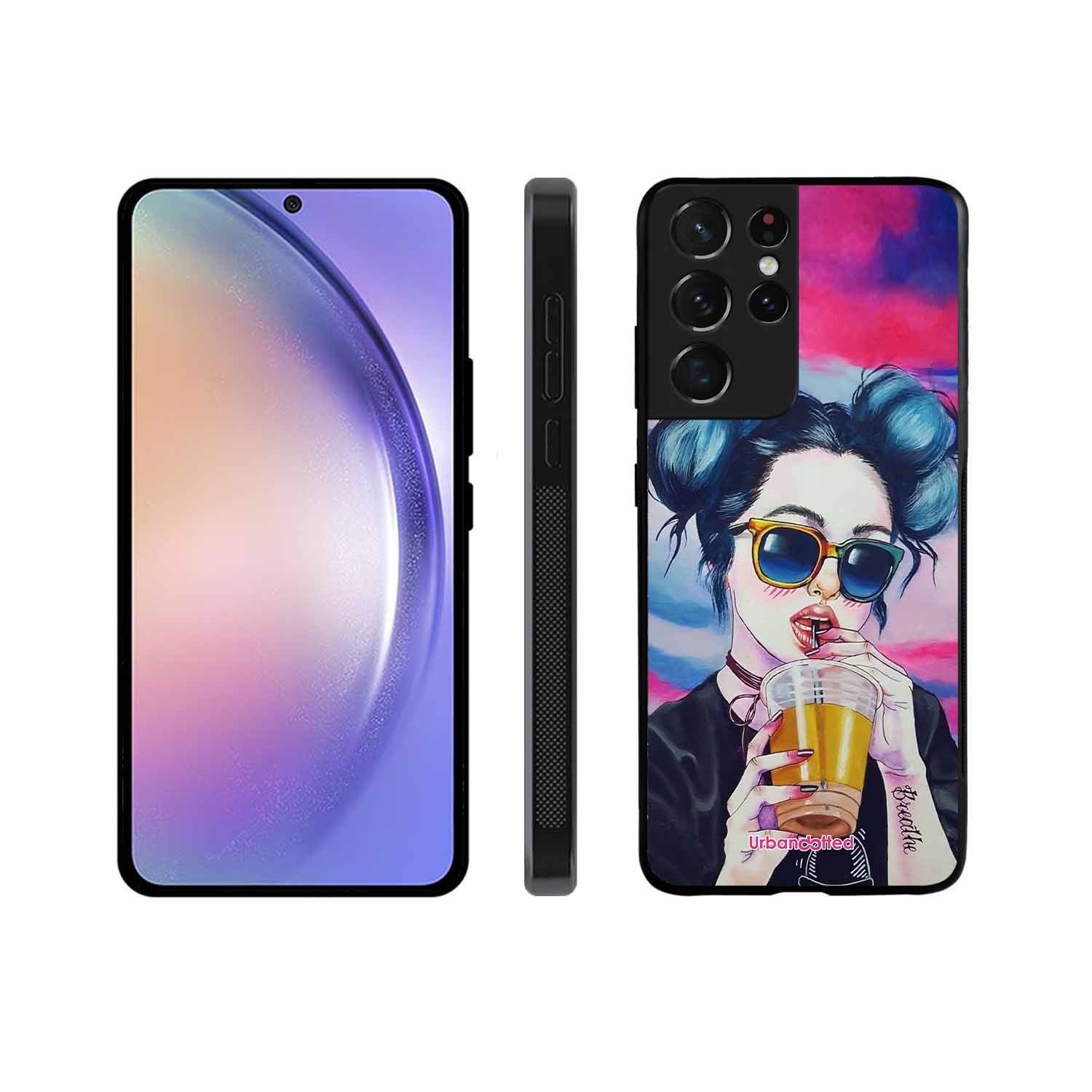 "Breathe" Tattoo Girl Glass Case For Samsung S21 Ultra 5G