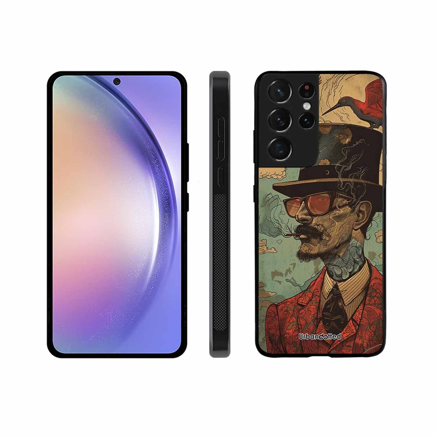 Steampunk Gentleman Smoker Glass Case For Samsung S21 Ultra 5G