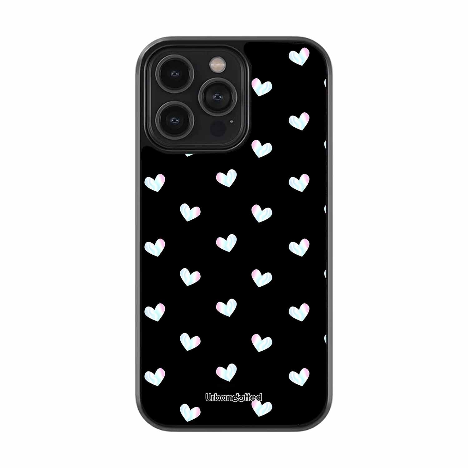 Holographic Hearts on Black Glass Case