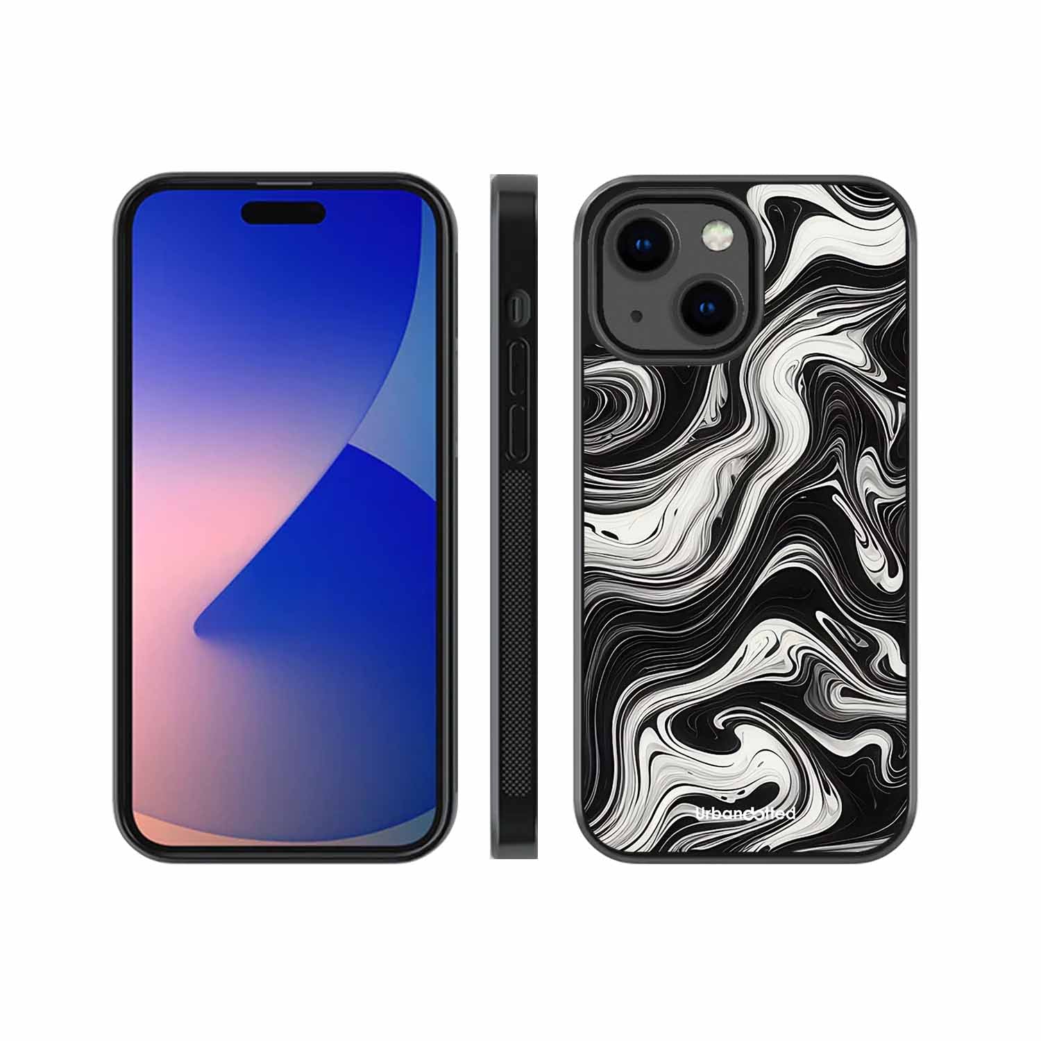 Monochrome Marble Glass Case For iPhone 13 Mini
