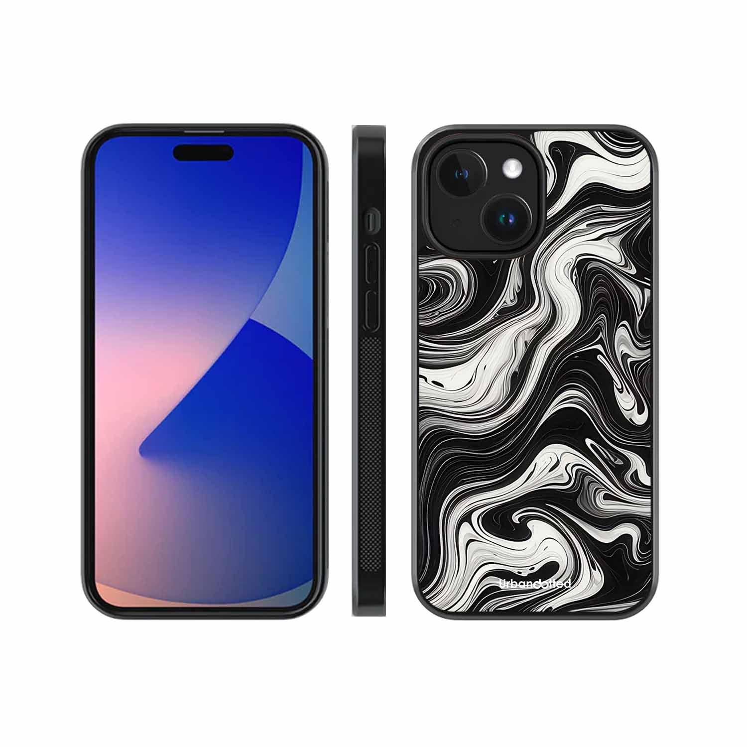 Monochrome Marble Glass Case For iPhone 14 Plus