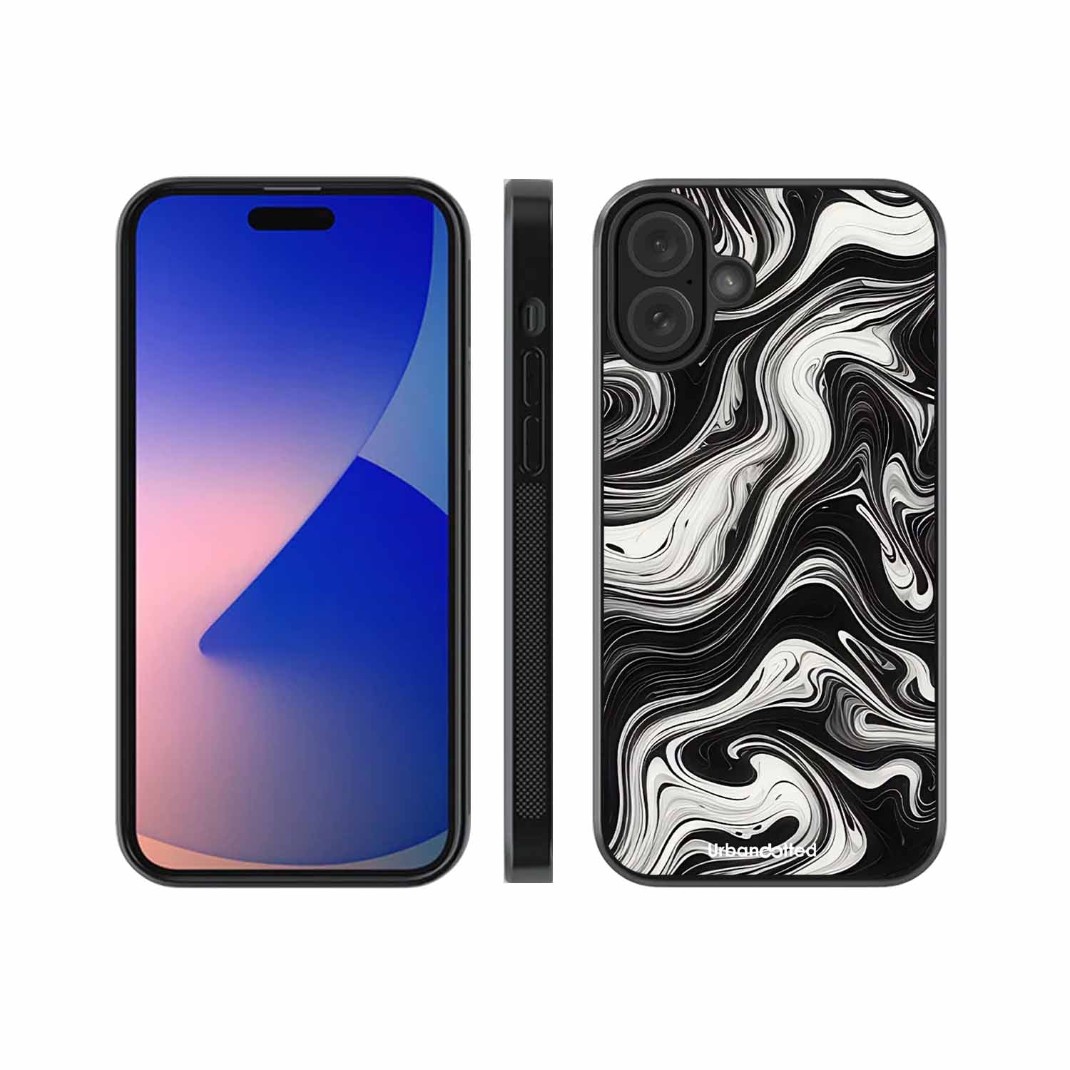 Monochrome Marble Glass Case For iPhone 16