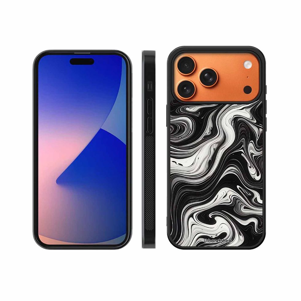 Monochrome Marble Glass Case For iPhone 17 Pro Max