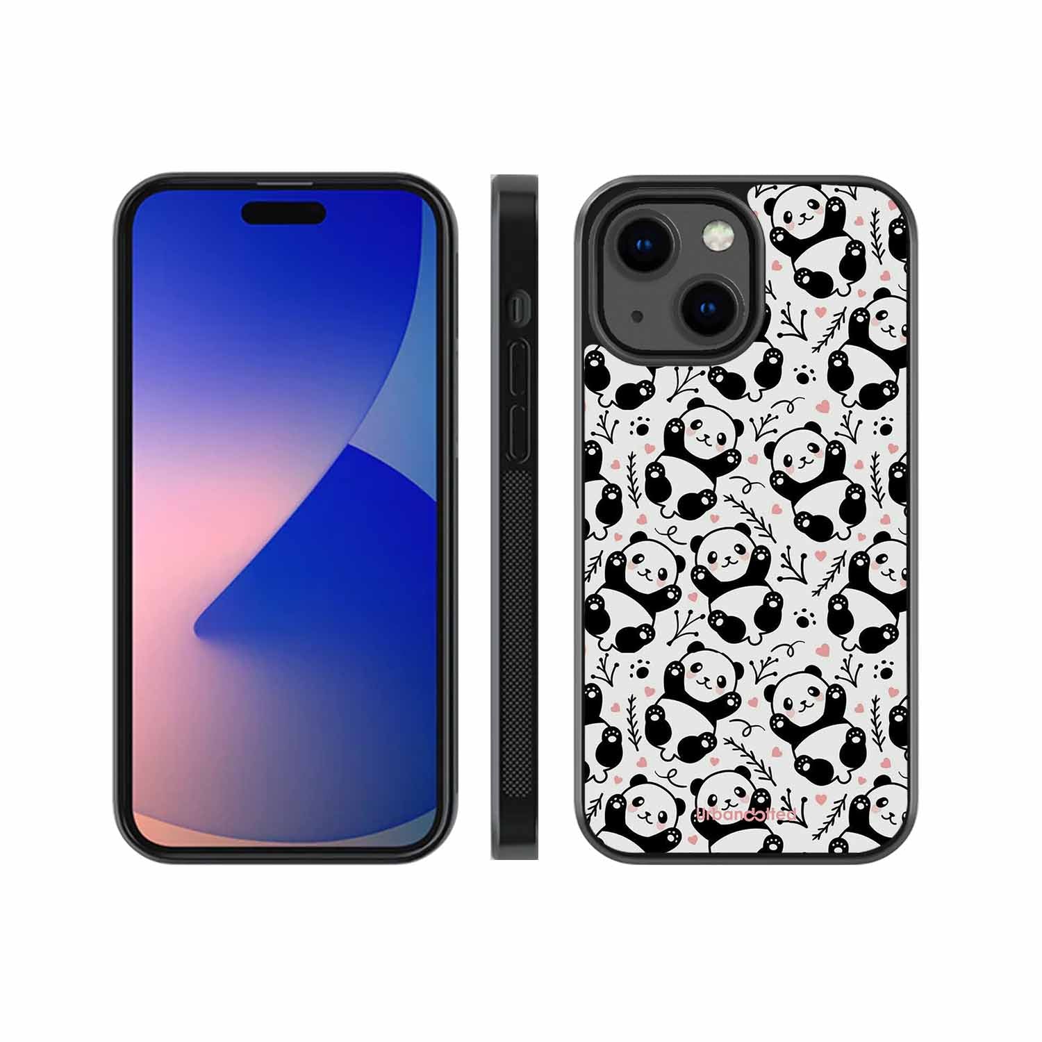 Cute Doodle Panda Glass Case For iPhone 13 Mini