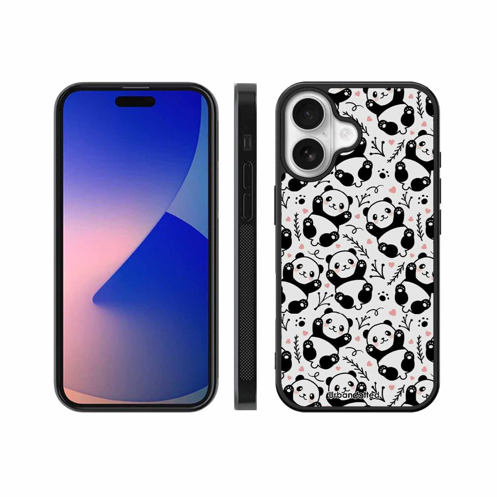 Cute Doodle Panda Glass Case For iPhone 17