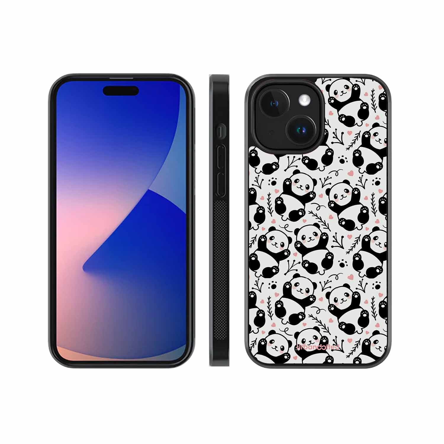 Cute Doodle Panda Glass Case For iPhone 14 Plus
