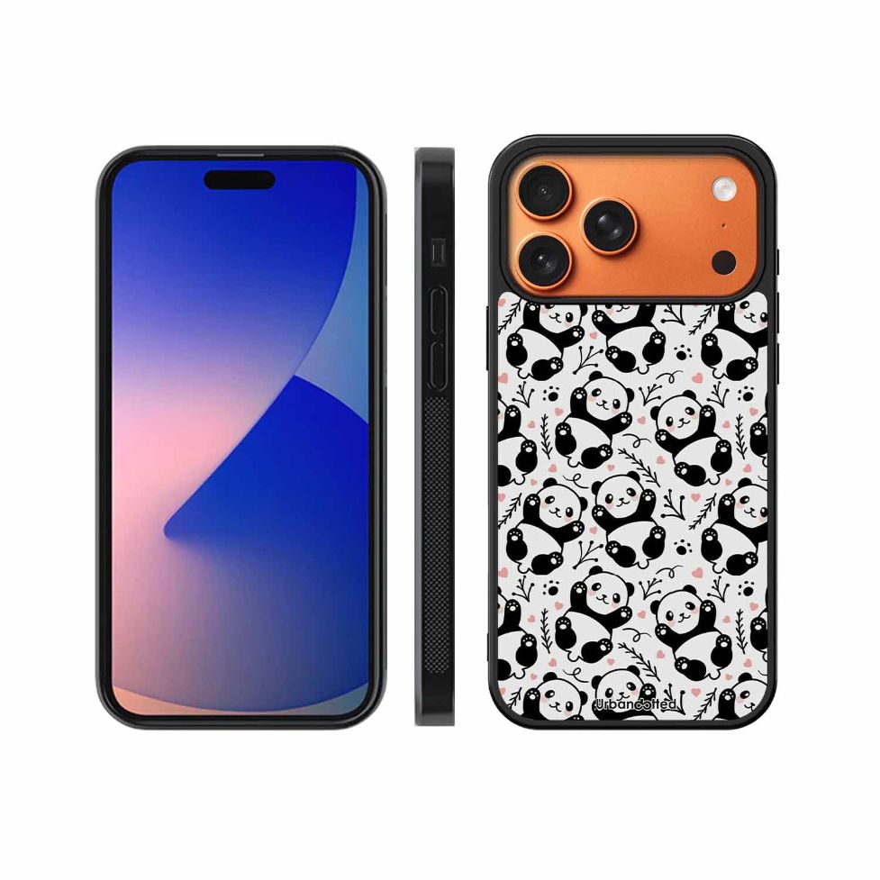 Cute Doodle Panda Glass Case For iPhone 17 Pro Max