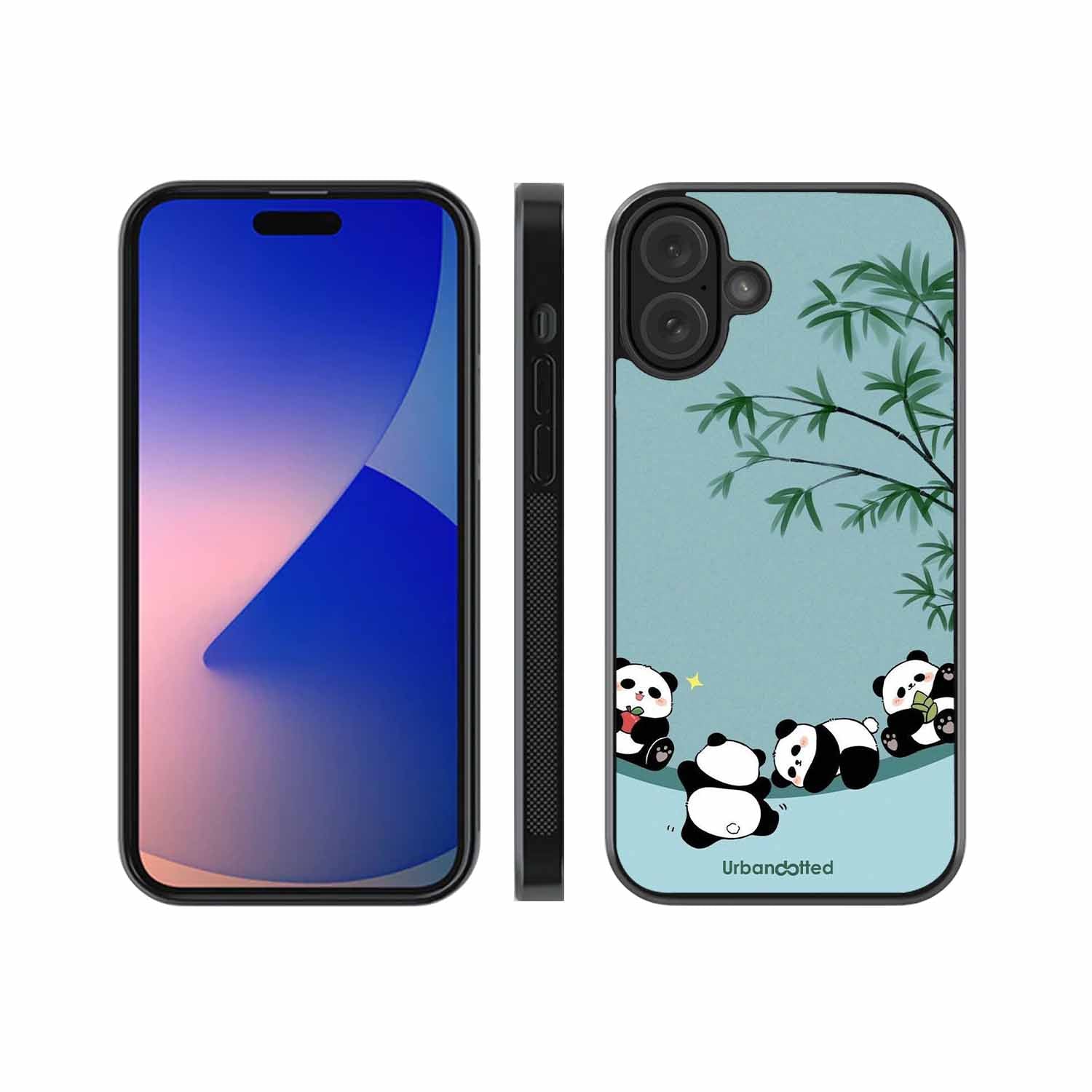 Cute Resting Pandas Glass Case For iPhone 16 Plus