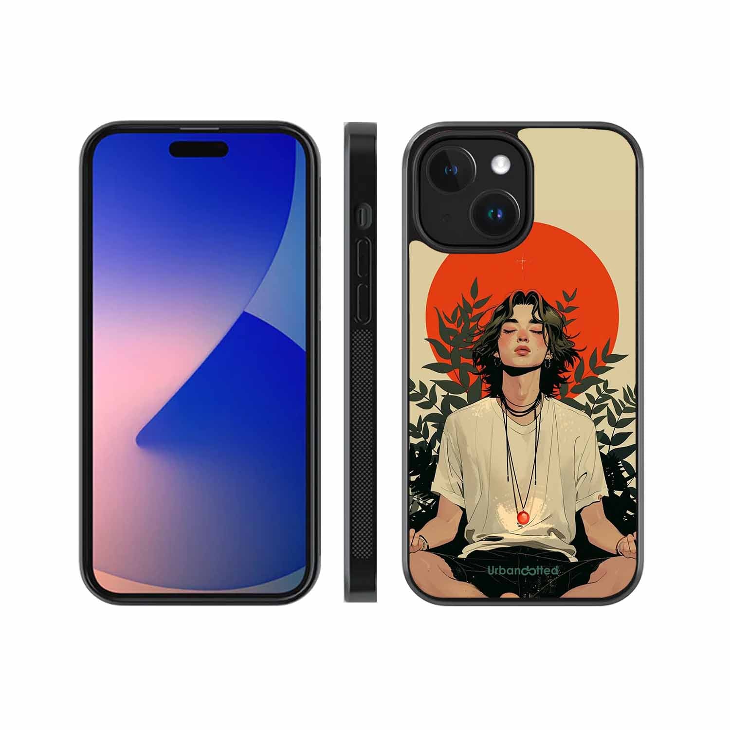 Meditating Figure Glass Case For iPhone 14 Plus