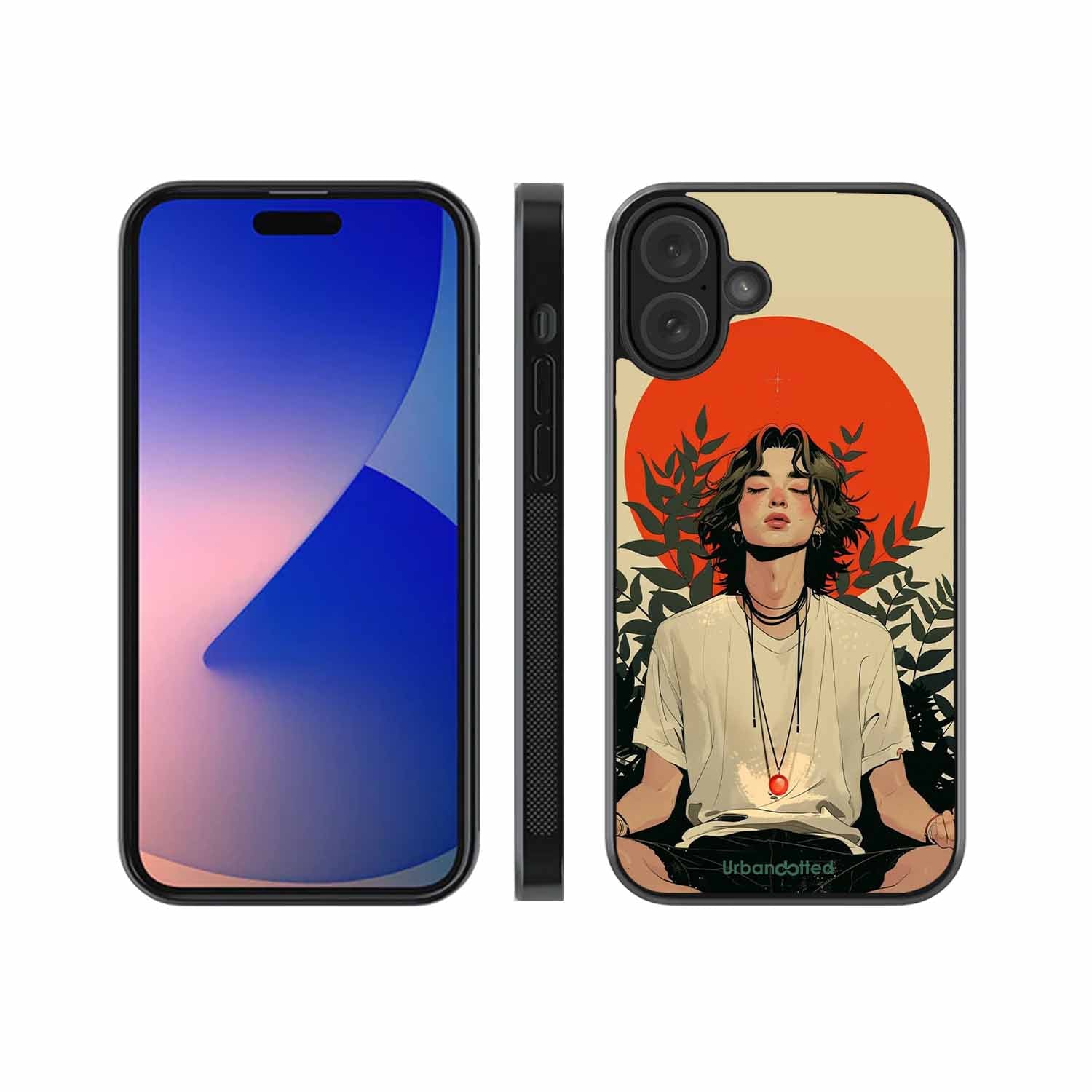 Meditating Figure Glass Case For iPhone 16 Plus