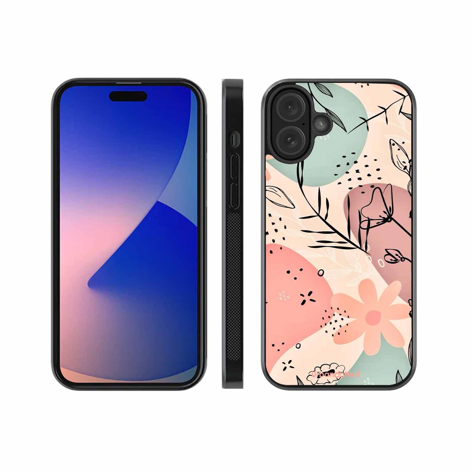 Abstract Floral Glass Case For iPhone 16 Plus