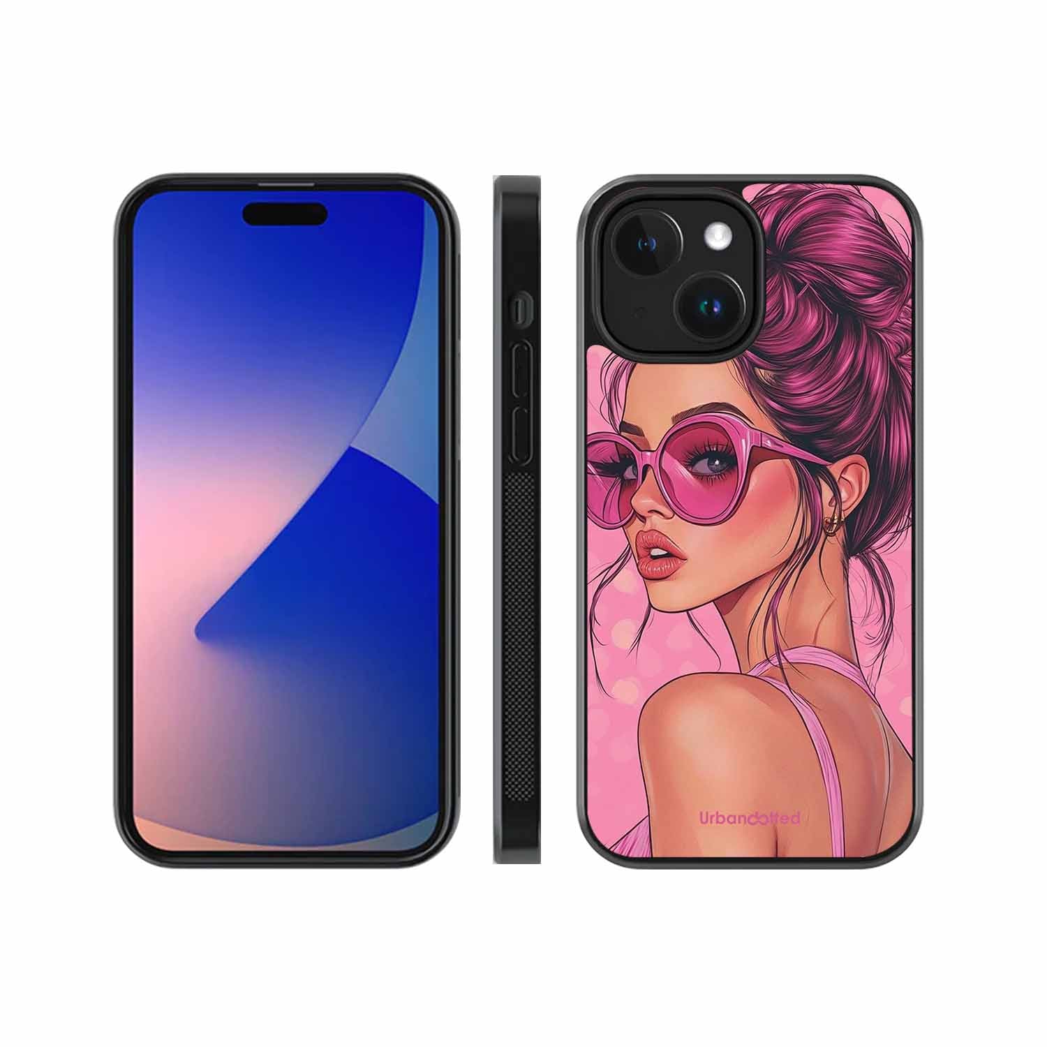 Retro Sunglasses Girl Glass Case For iPhone 14 Plus