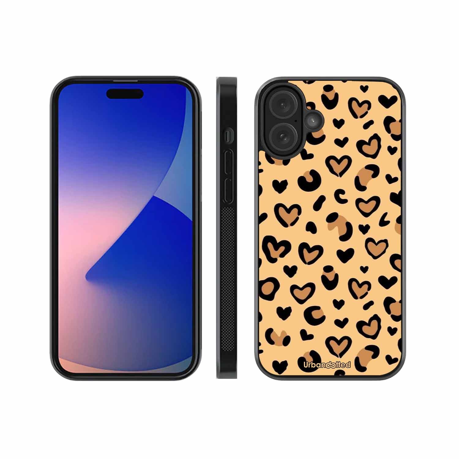 Native Animal Print Hearts Glass Case For iPhone 16 Plus
