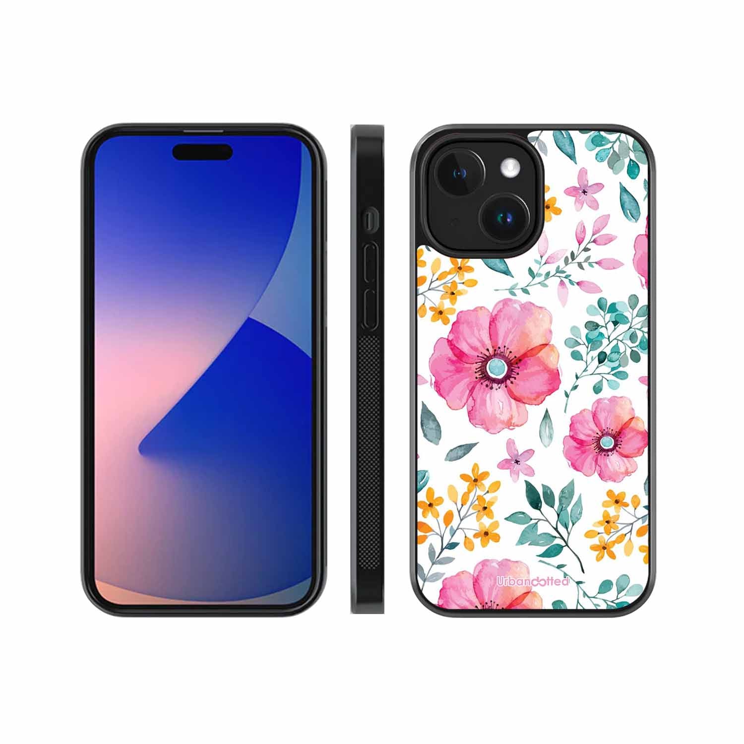 True Blue Wildflower Glass Case For iPhone 14