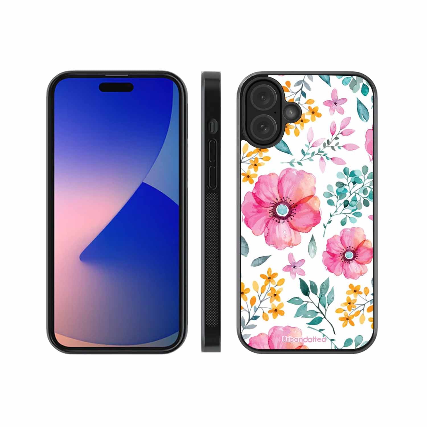 True Blue Wildflower Glass Case For iPhone 16 Plus