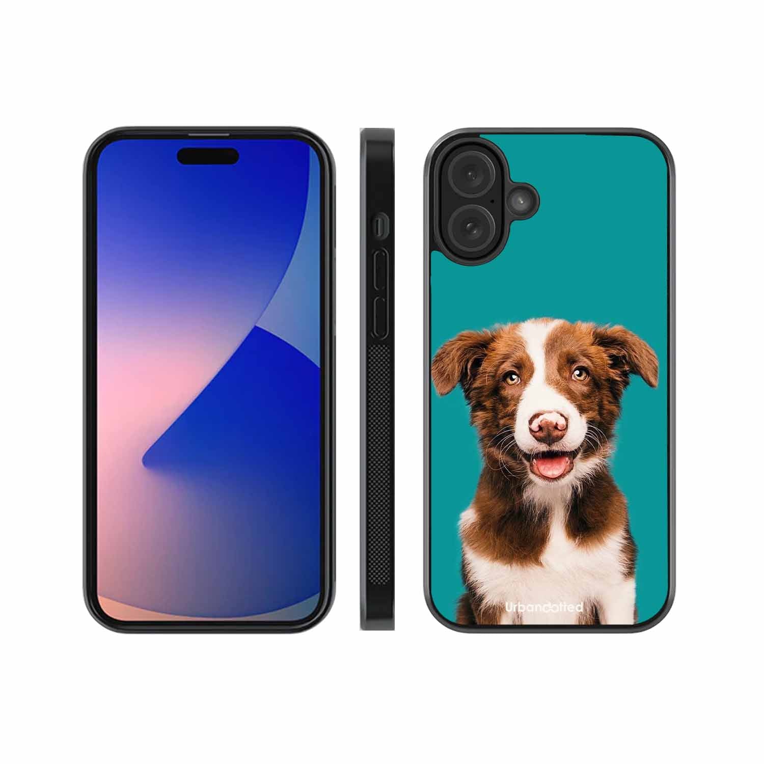 Smiling Dog Portrait Glass Case For iPhone 16 Plus