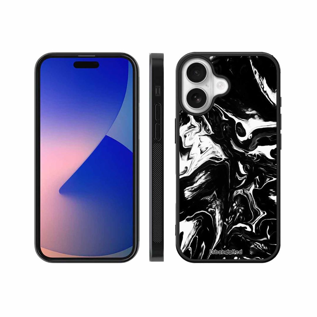 Dark Marble Texture Glass Case For iPhone 17