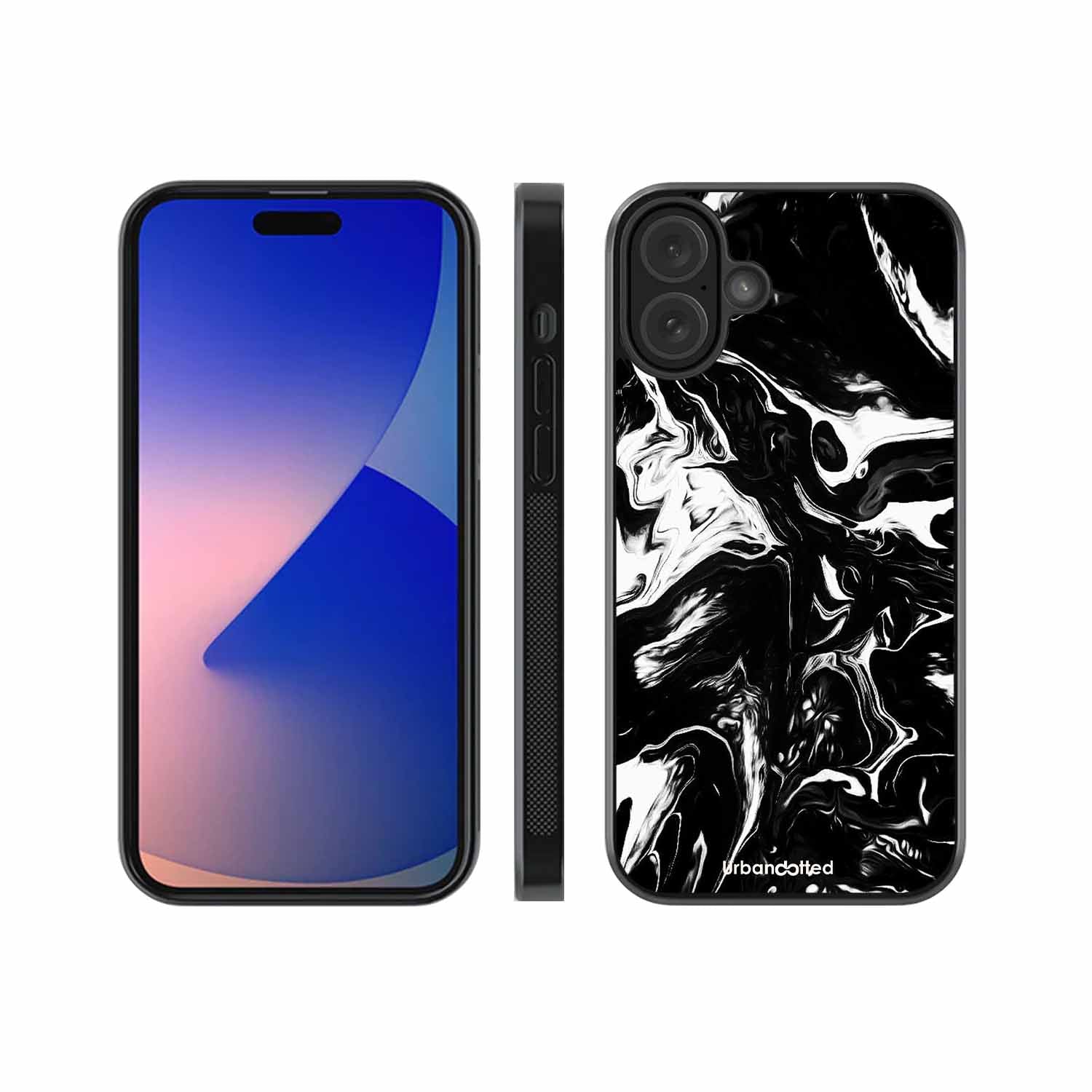 Dark Marble Texture Glass Case For iPhone 16 Plus