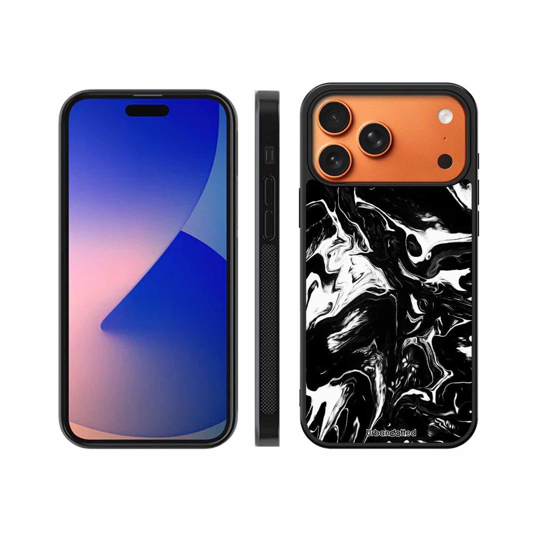 Dark Marble Texture Glass Case For iPhone 17 Pro Max