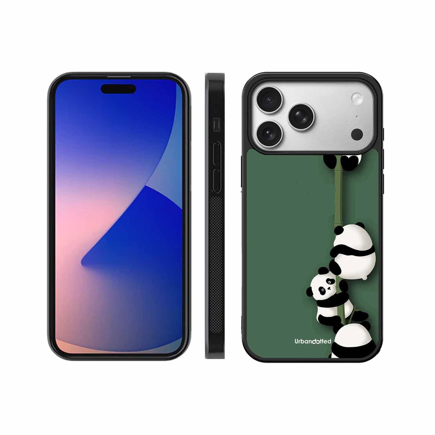 Climbing Pandas Glass Case For iPhone 17 Pro