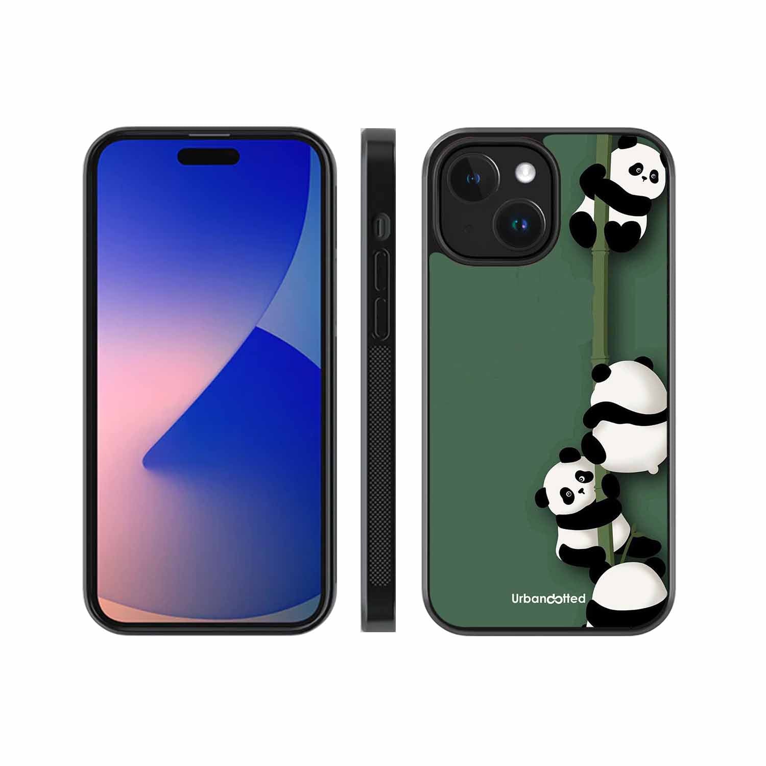 Climbing Pandas Glass Case For iPhone 14 Plus