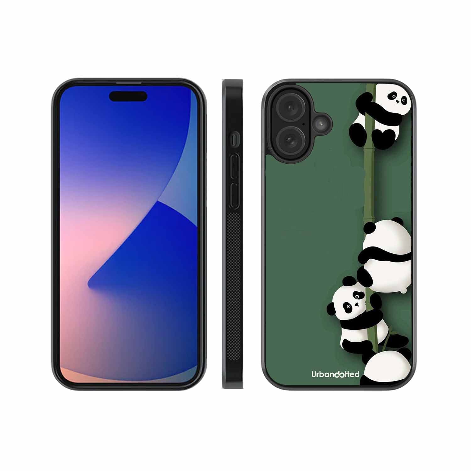 Climbing Pandas Glass Case For iPhone 16 Plus