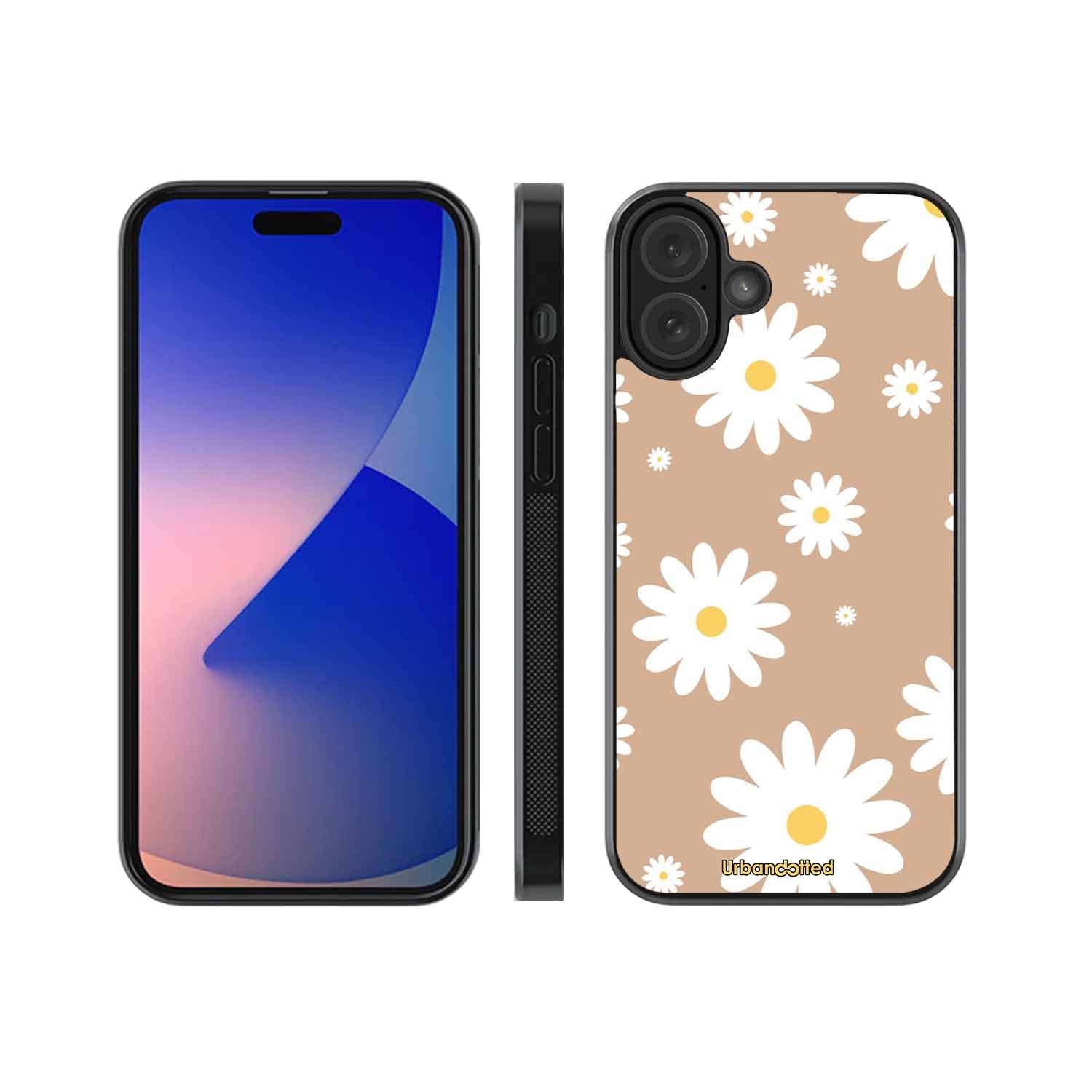Tan Daisy Field Glass Case For iPhone 16 Plus