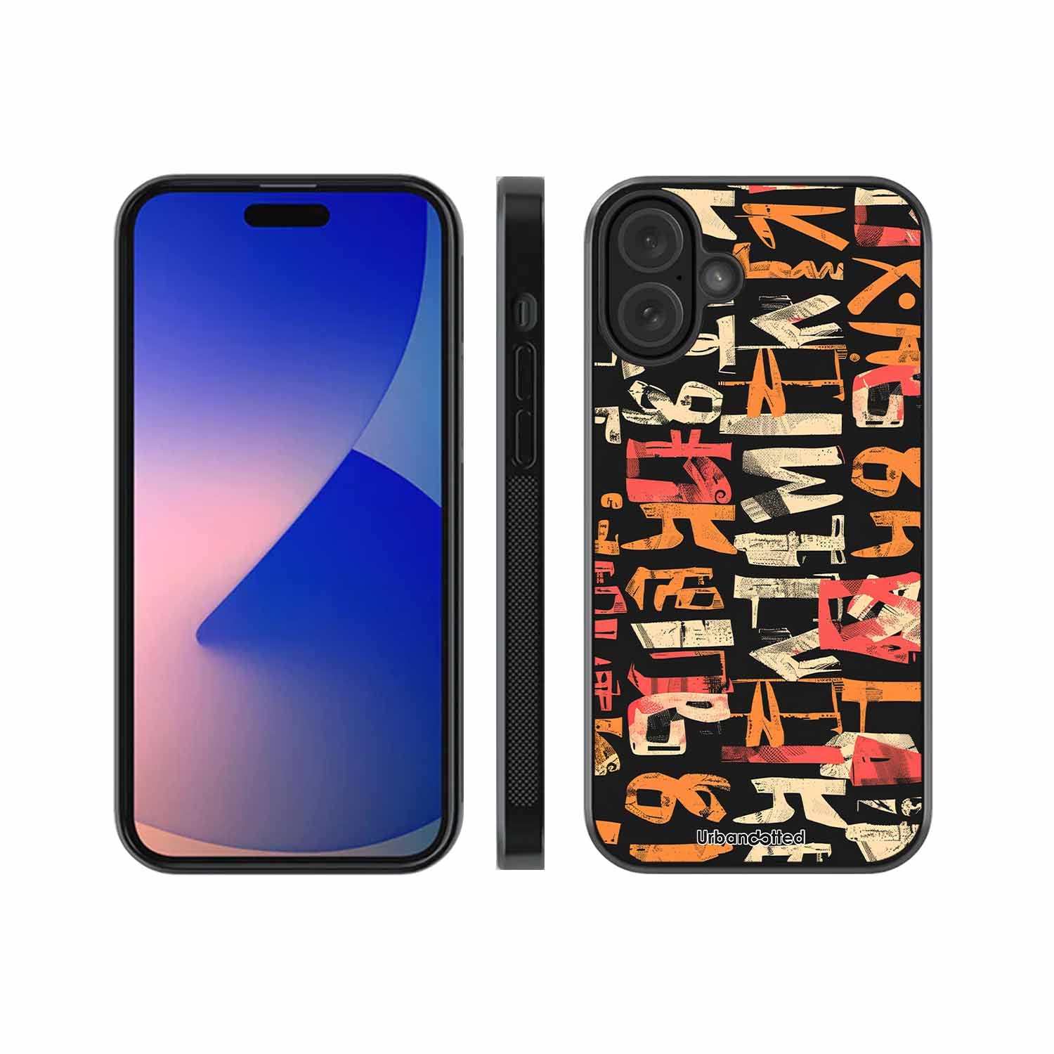 Mixed Typography Design Glass Case For iPhone 16 Plus