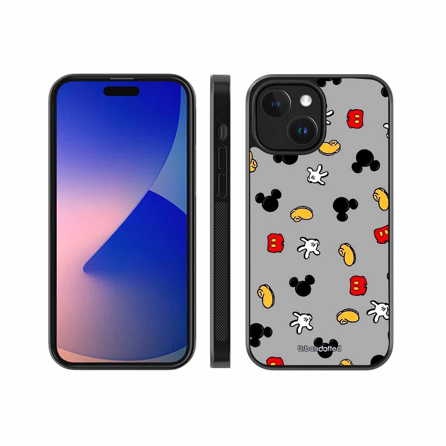 Whimsical Mouse Pattern Glass Case For iPhone 14 Plus