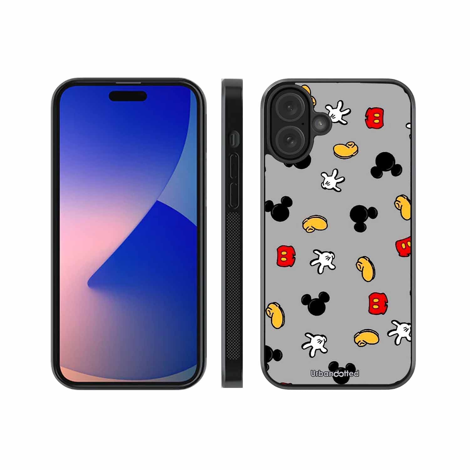 Whimsical Mouse Pattern Glass Case For iPhone 16 Plus