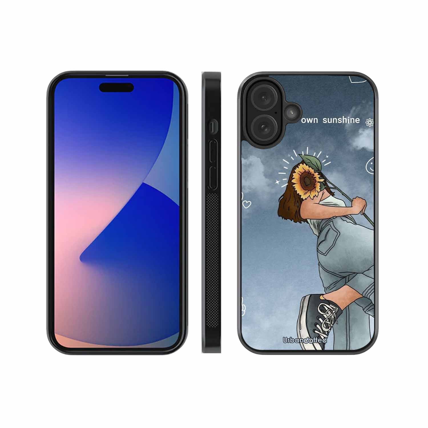 Girl with Sunflower Crown Glass Case For iPhone 16 Plus