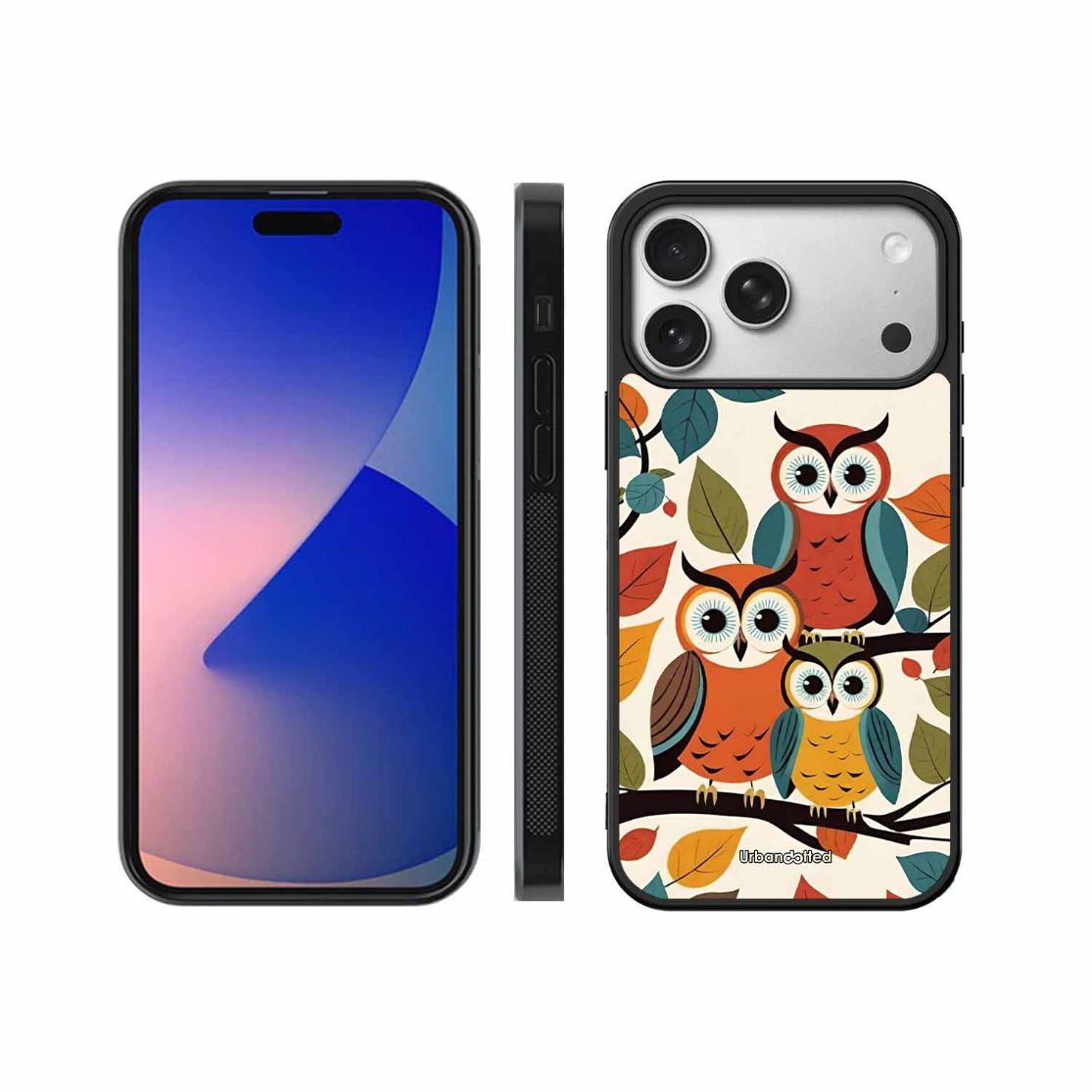 Retro Owl Family Glass Case For iPhone 17 Pro