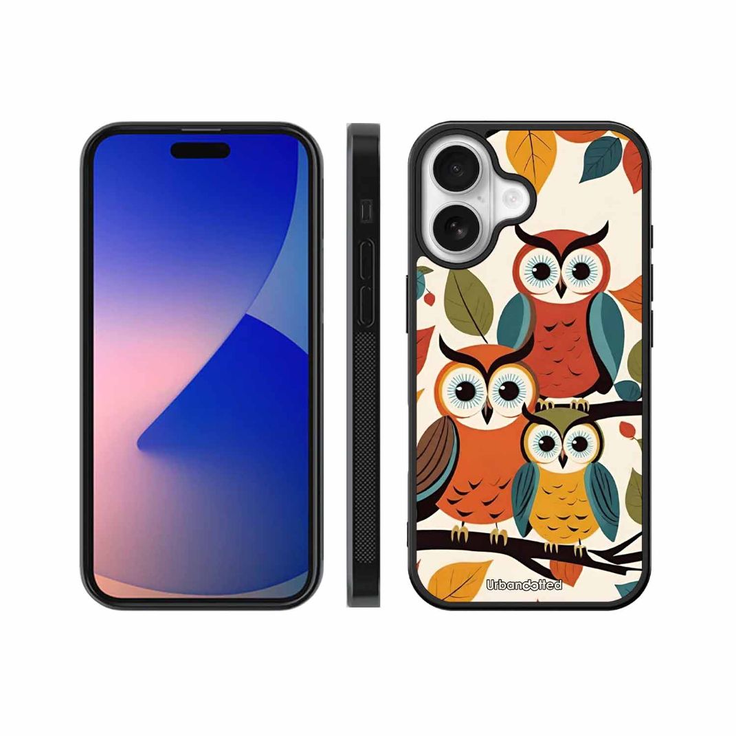 Retro Owl Family Glass Case For iPhone 17
