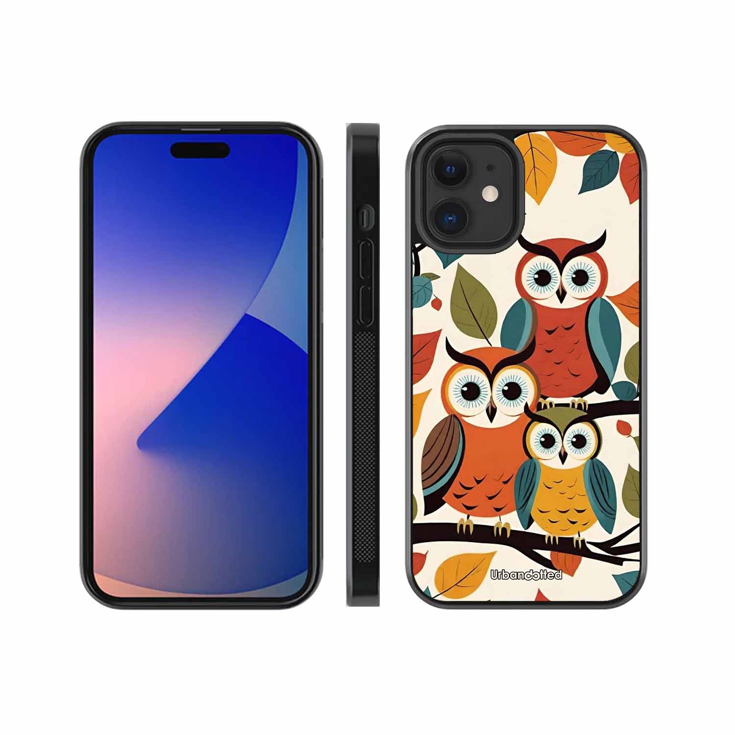 Retro Owl Family Glass Case For iPhone 12 Mini