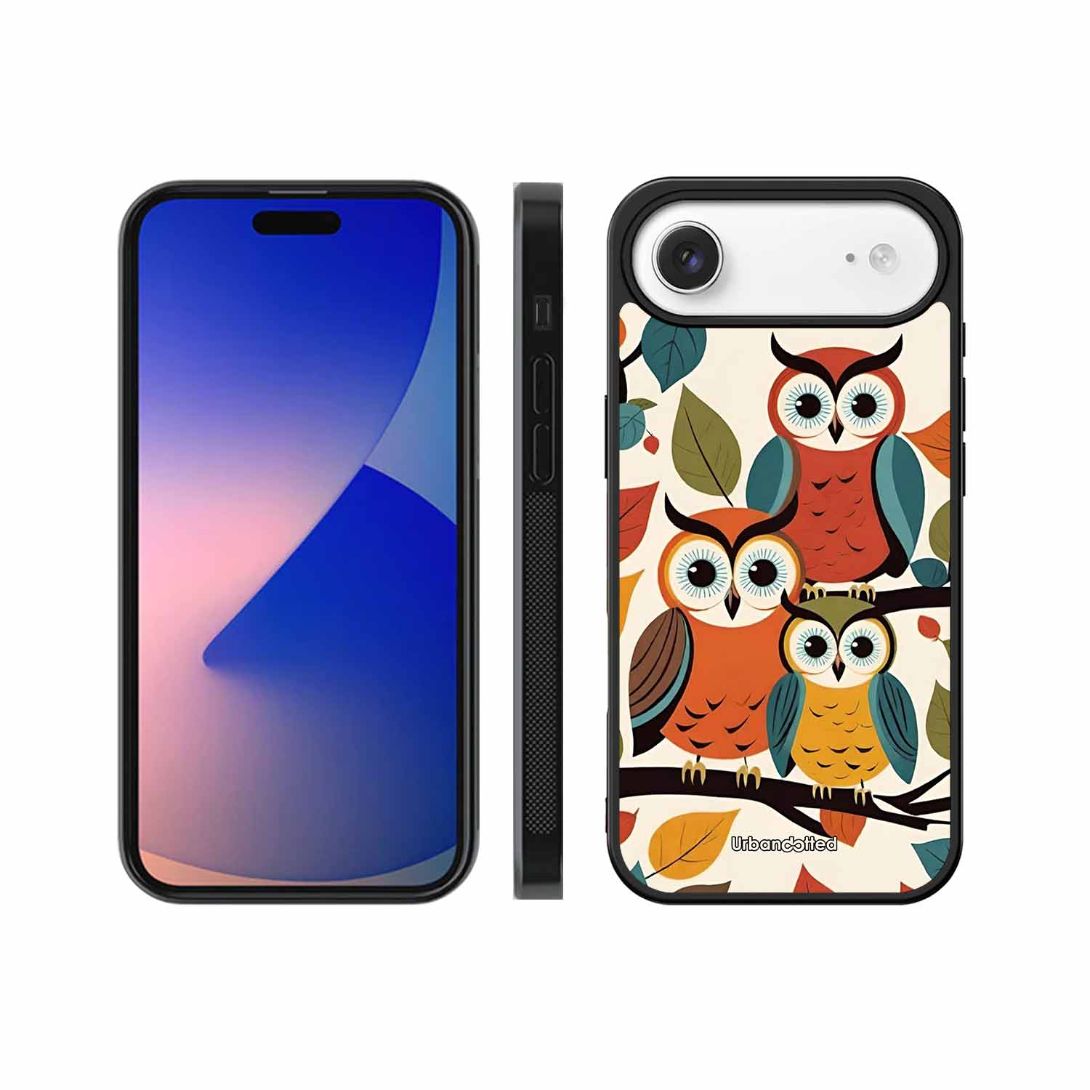Retro Owl Family Glass Case For iPhone Air