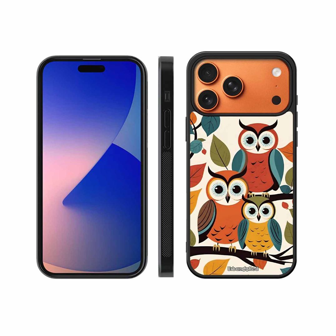 Retro Owl Family Glass Case For iPhone 17 Pro Max