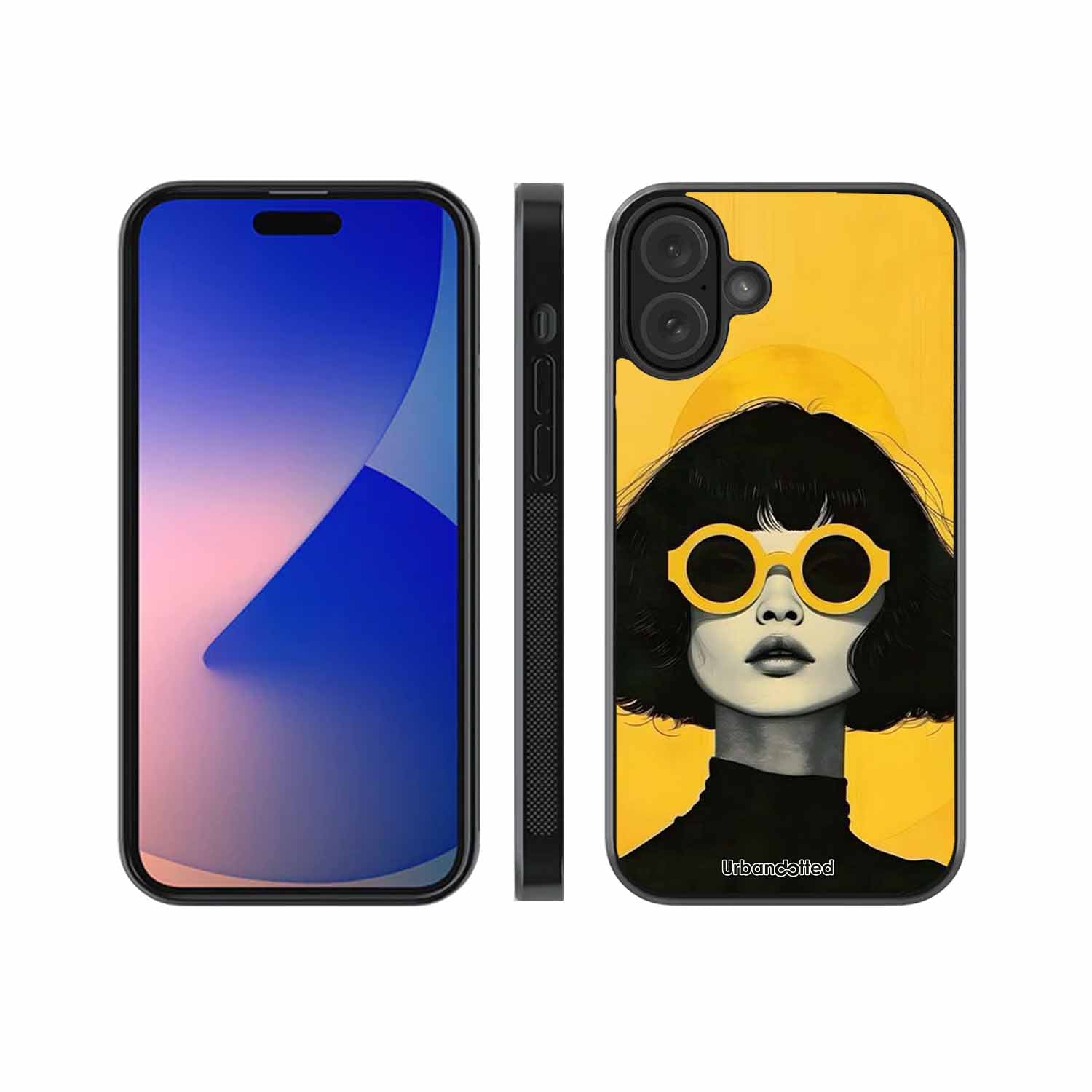 Retro Sunglasses Portrait Glass Case For iPhone 16 Plus