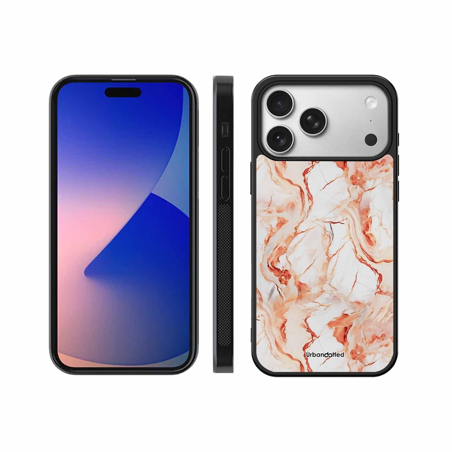 Elegant Rose Gold Veins Glass Case For iPhone 17 Pro