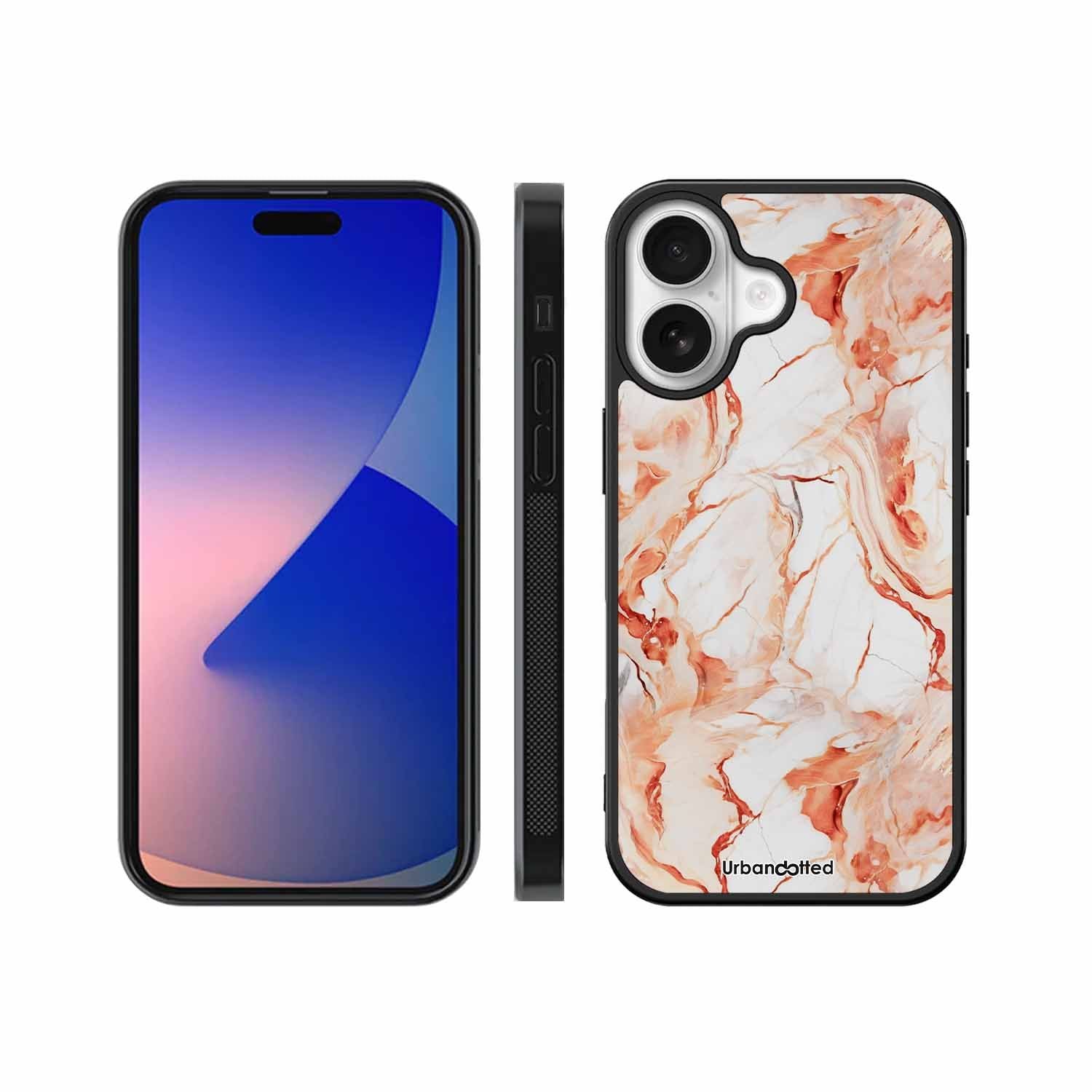 Elegant Rose Gold Veins Glass Case For iPhone 17
