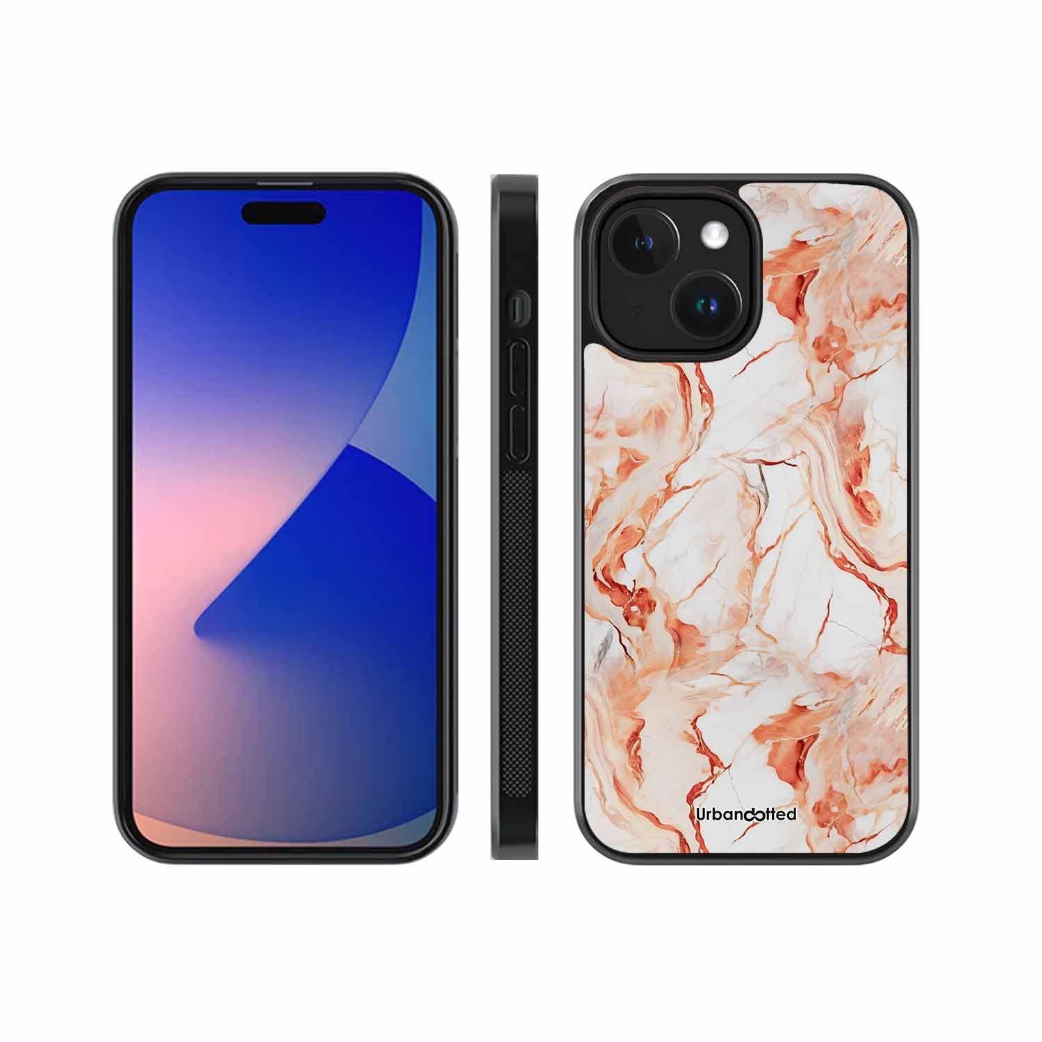 Elegant Rose Gold Veins Glass Case For iPhone 14 Plus