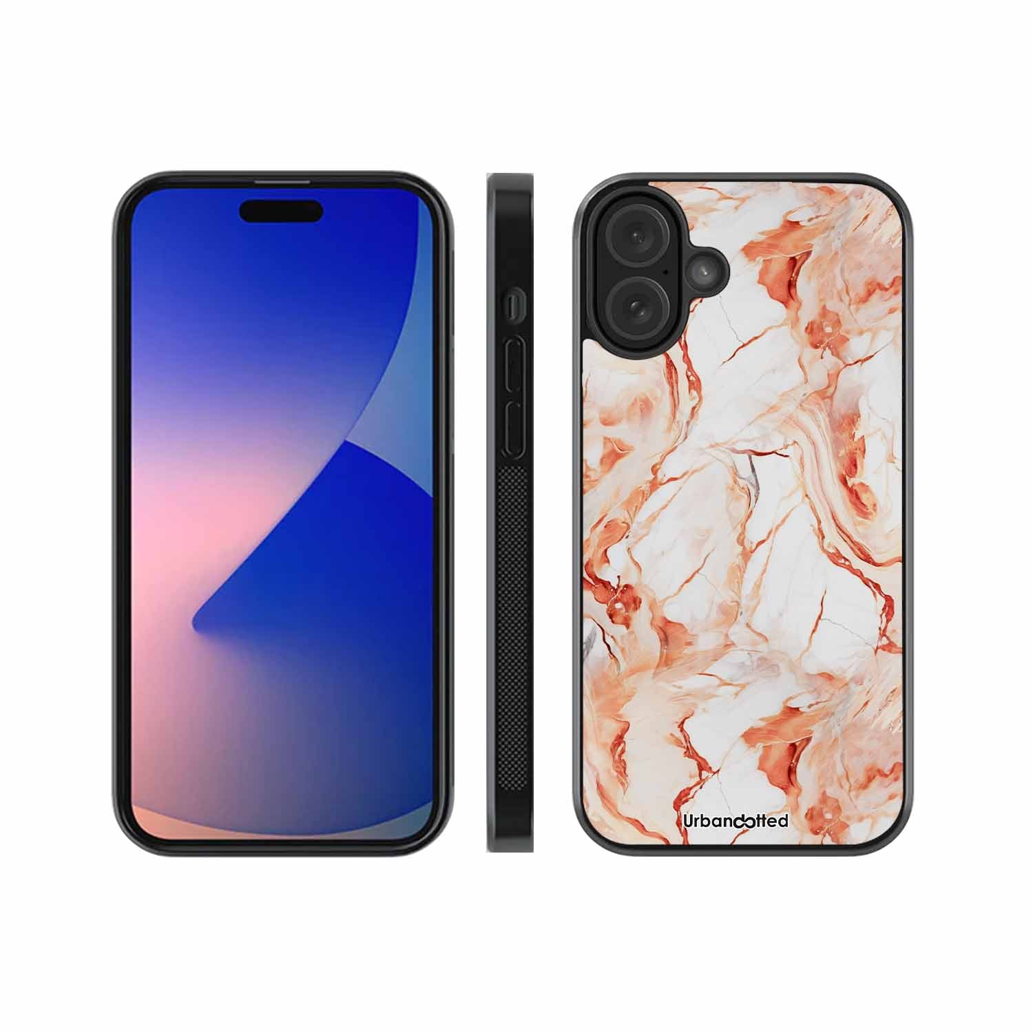 Elegant Rose Gold Veins Glass Case For iPhone 16 Plus