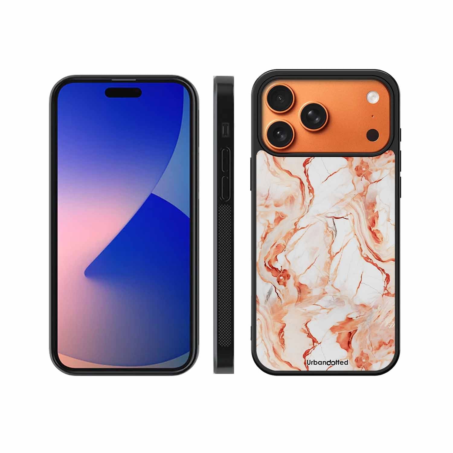 Elegant Rose Gold Veins Glass Case For iPhone 17 Pro Max