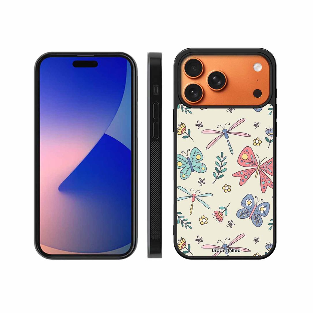 Butterfly and Dragonfly Garden Glass Case For iPhone 17 Pro Max