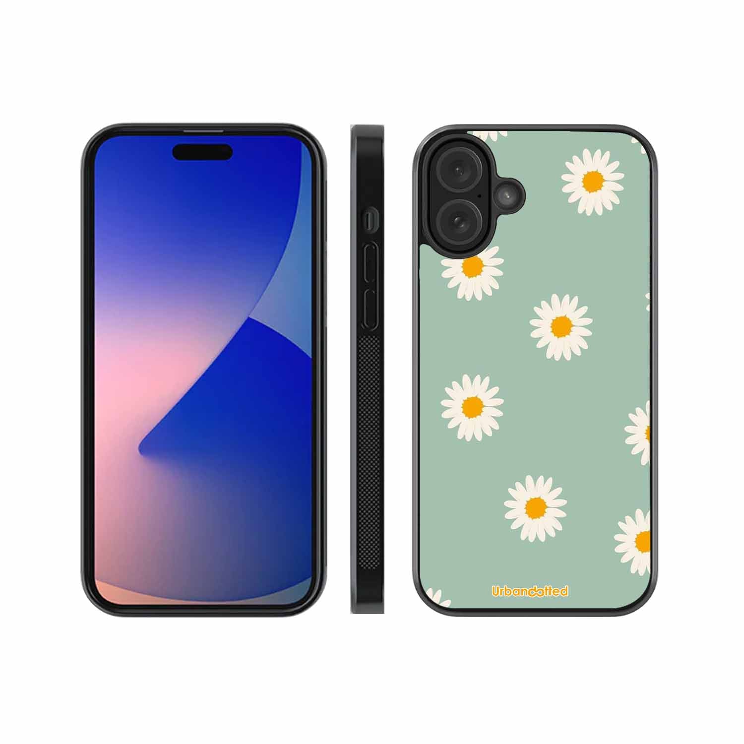Scattered White Daisies Glass Case For iPhone 16 Plus