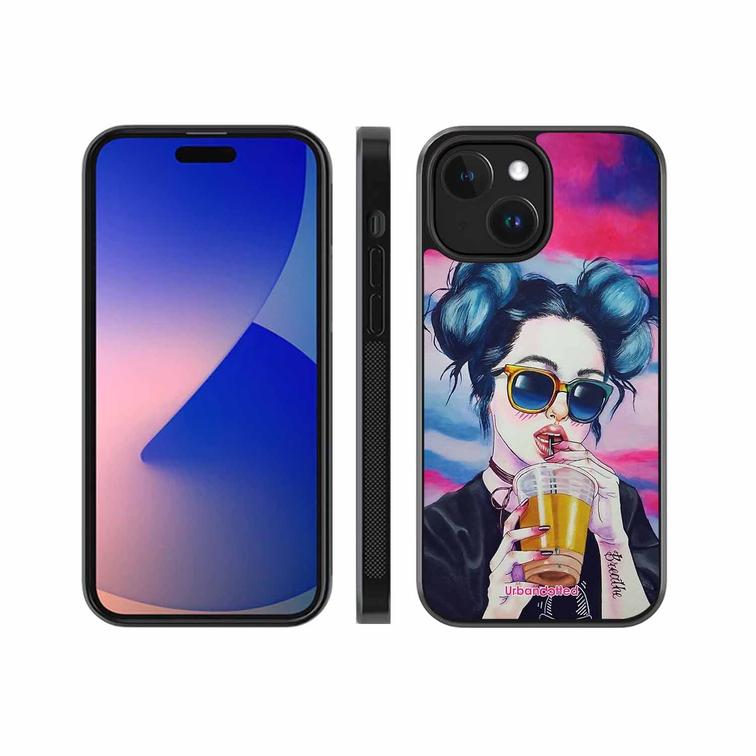 "Breathe" Tattoo Girl Glass Case For iPhone 15