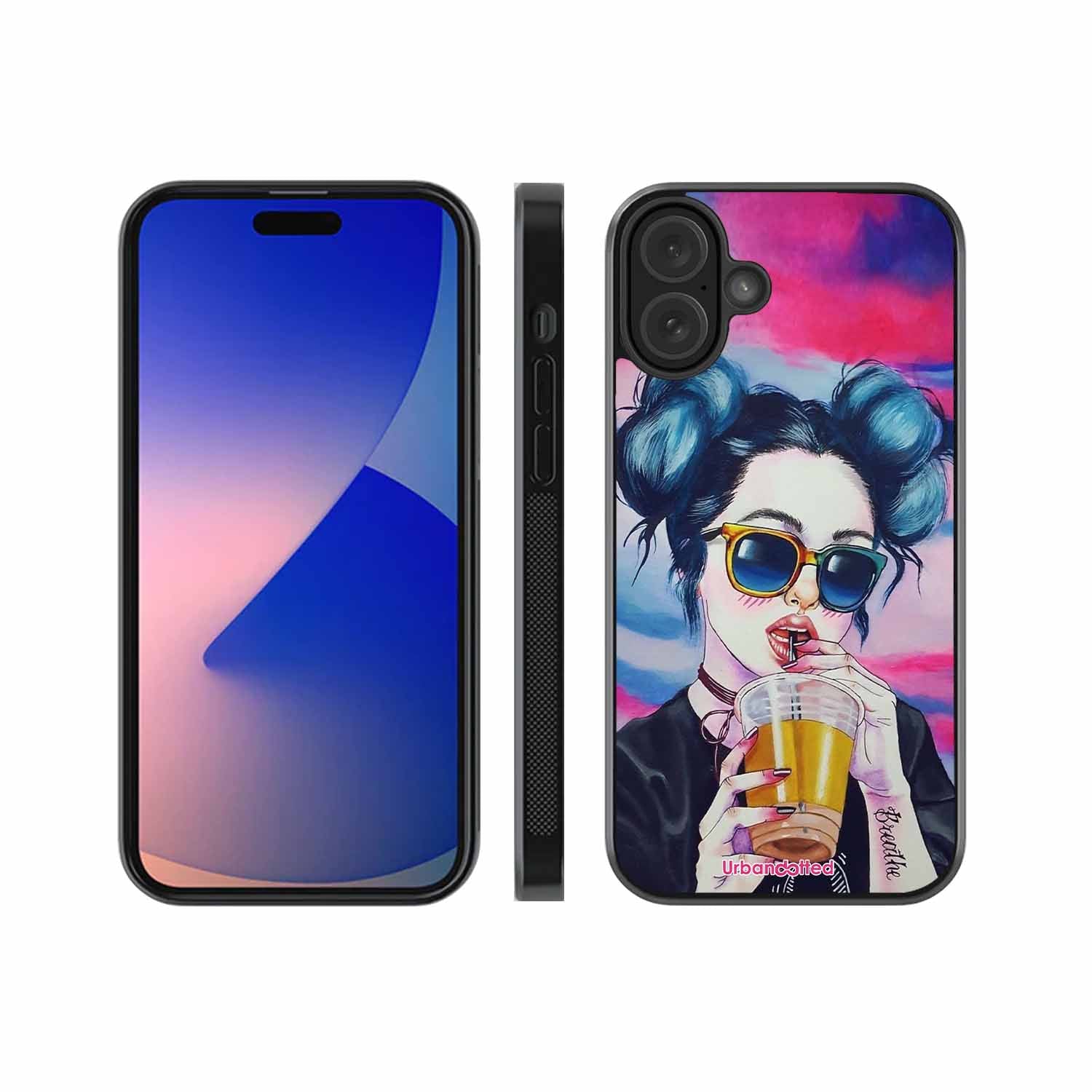 "Breathe" Tattoo Girl Glass Case For iPhone 16 Plus