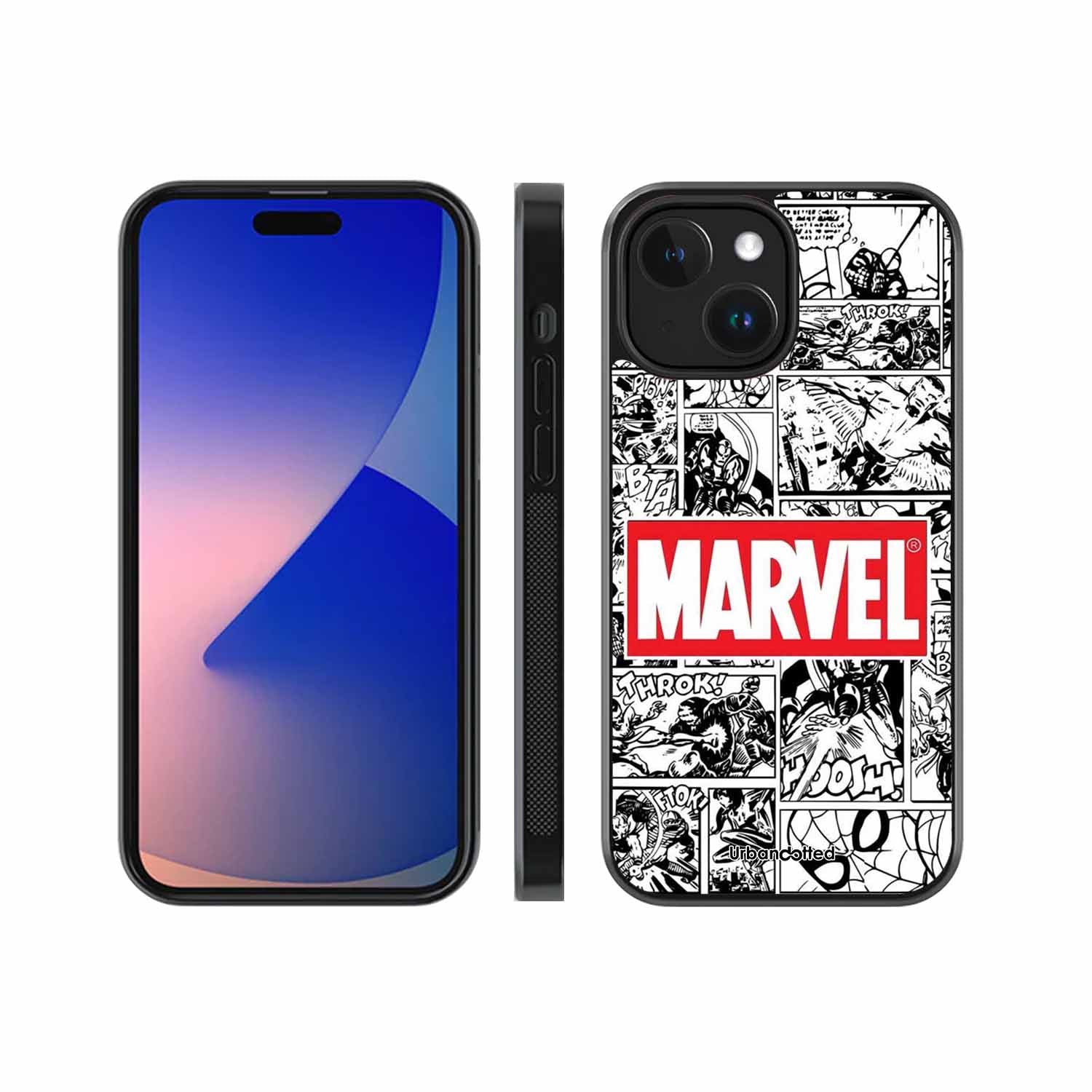 Black and White Comic Book Glass Case For iPhone 15
